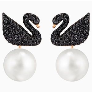 Brand new Swarovski black swan with pearl earrings